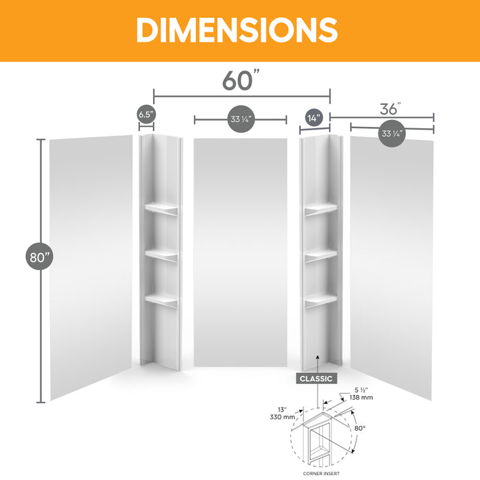 80 in. high polystyrene tub or shower surround with shelves (5-piece)