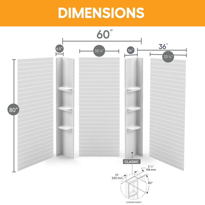 80 in. high polystyrene tub or shower surround with shelves (5-piece)