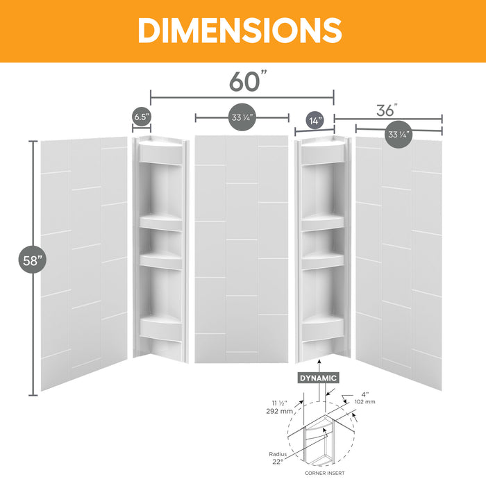 58 in. high acrylic tub surround with shelves (5-piece)