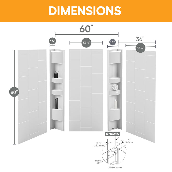 80 in. high acrylic tub or shower surround with shelves (5-piece)