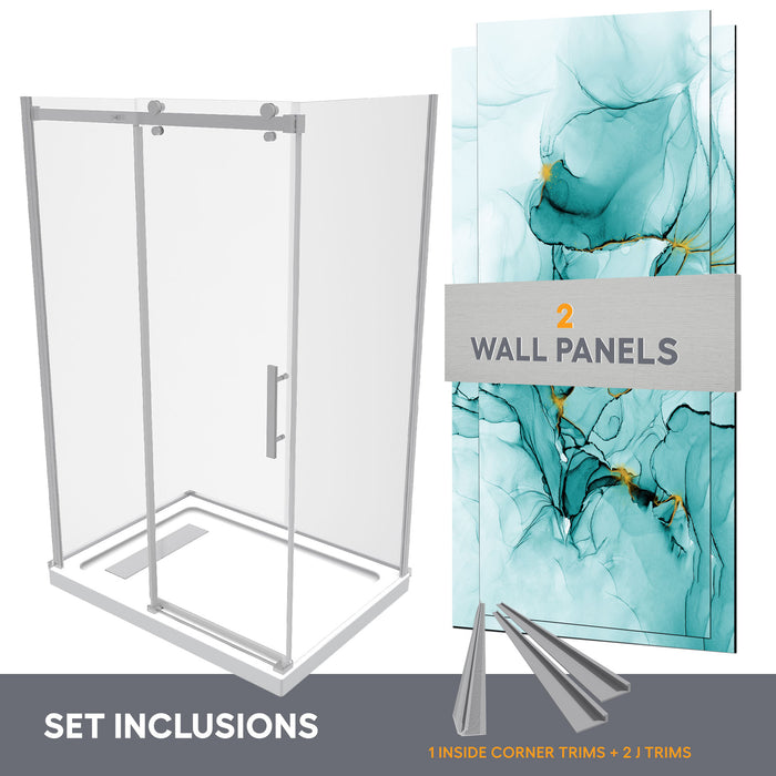 48 x 36 all-in-one corner shower kit with decorative wall panels