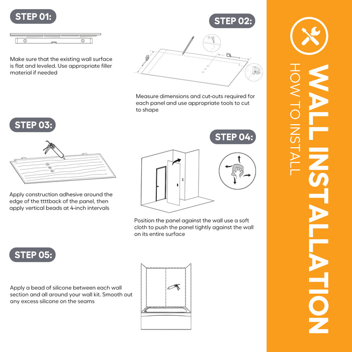 Wall panel kit for 60x32 alcove shower